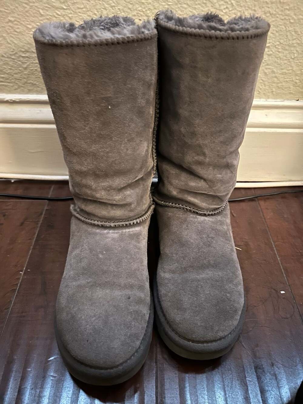 UGG Australia Bailey Bow Tall Suede Winter Boots, Grey, Women's Size 6